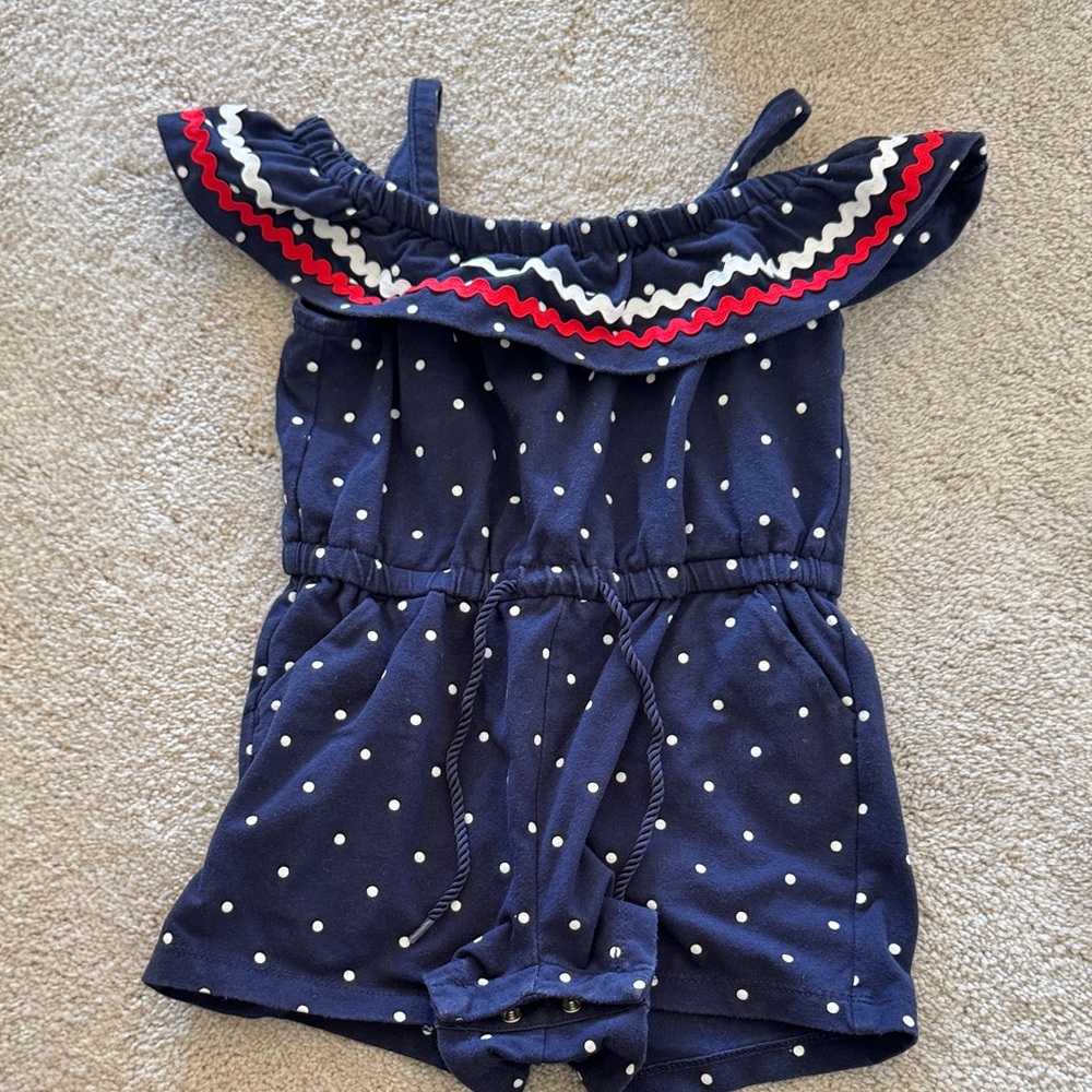 Janie and Jack Navy Polka Dot Kids Romper size 18-24 months